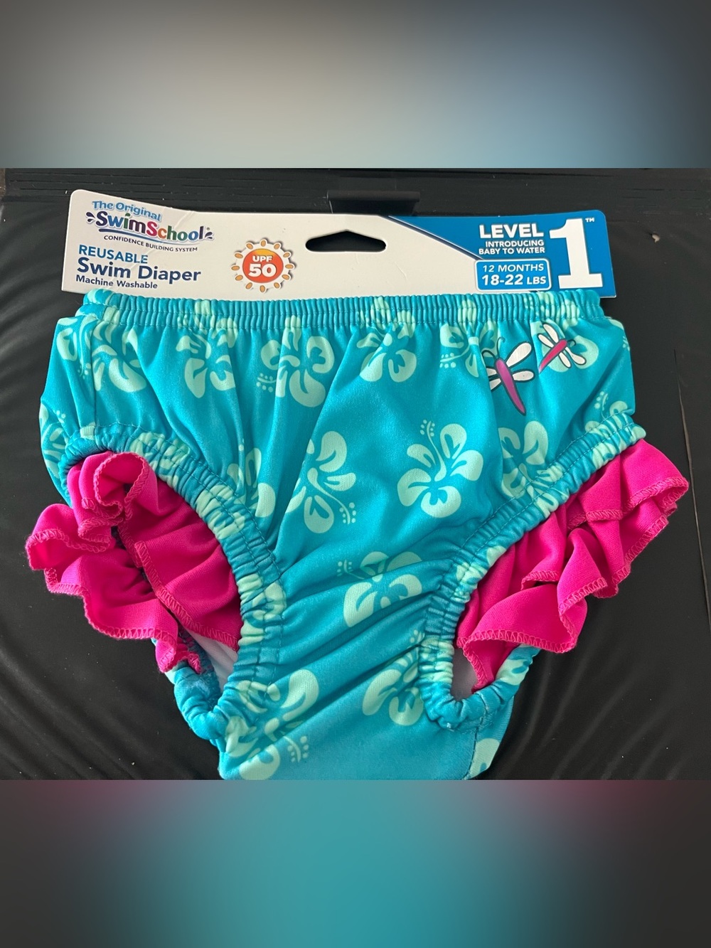 The Original SwimSchool Girls' Turquoise & Pink Swim Diaper - UPF50 Size 12m NWT